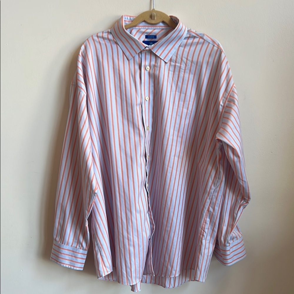 Egara White and Orange Casual Button Down Shirt